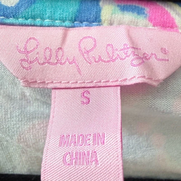 Lilly Pulitzer Mini Wrap Dress Blue Pink Green Print Jersey Tie Waist Size S - Picture 7 of 9